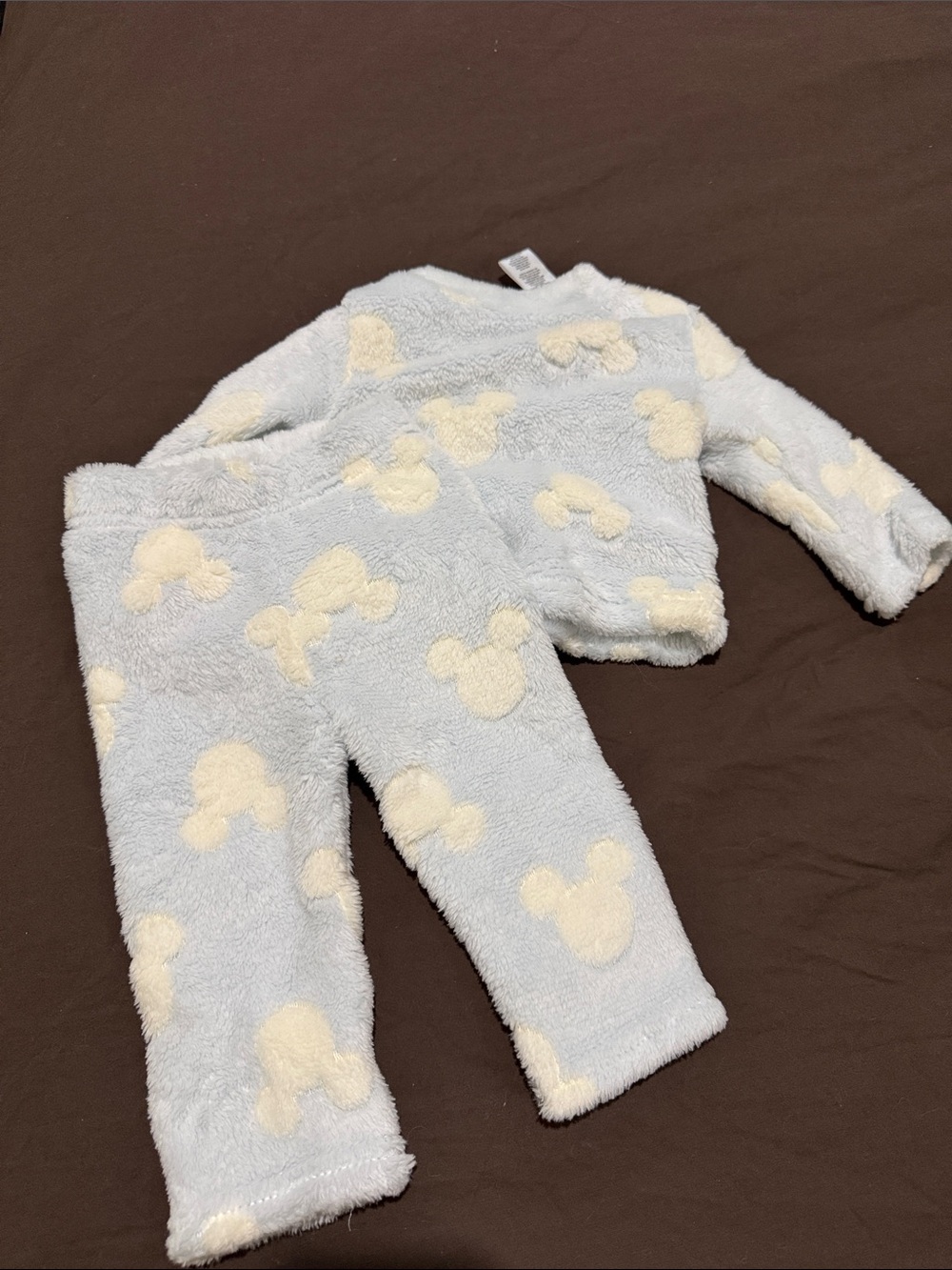 Cozy Baby Fuzzy Two-Piece Set with Mickey Head Pattern - Light Blue & Cream